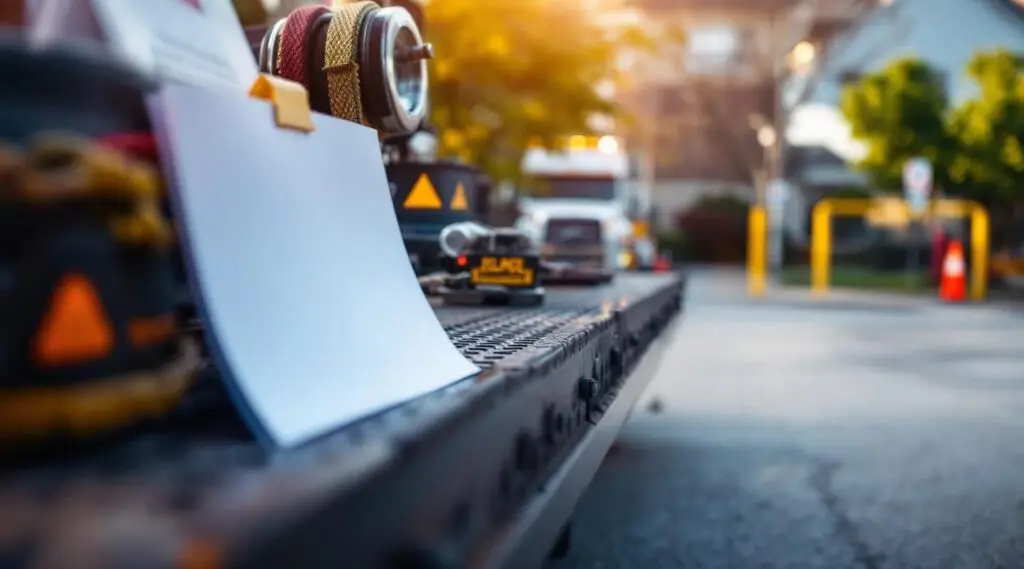 A professional tow truck operator preparing to clear an illegally parked vehicle from a private commercial lot in Marietta.
