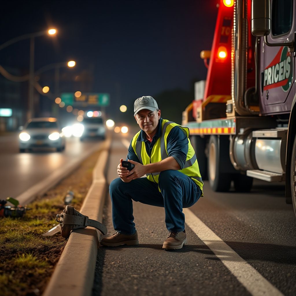 An experienced tow truck driver preparing equipment for a safe vehicle recovery on a Dunwoody road.